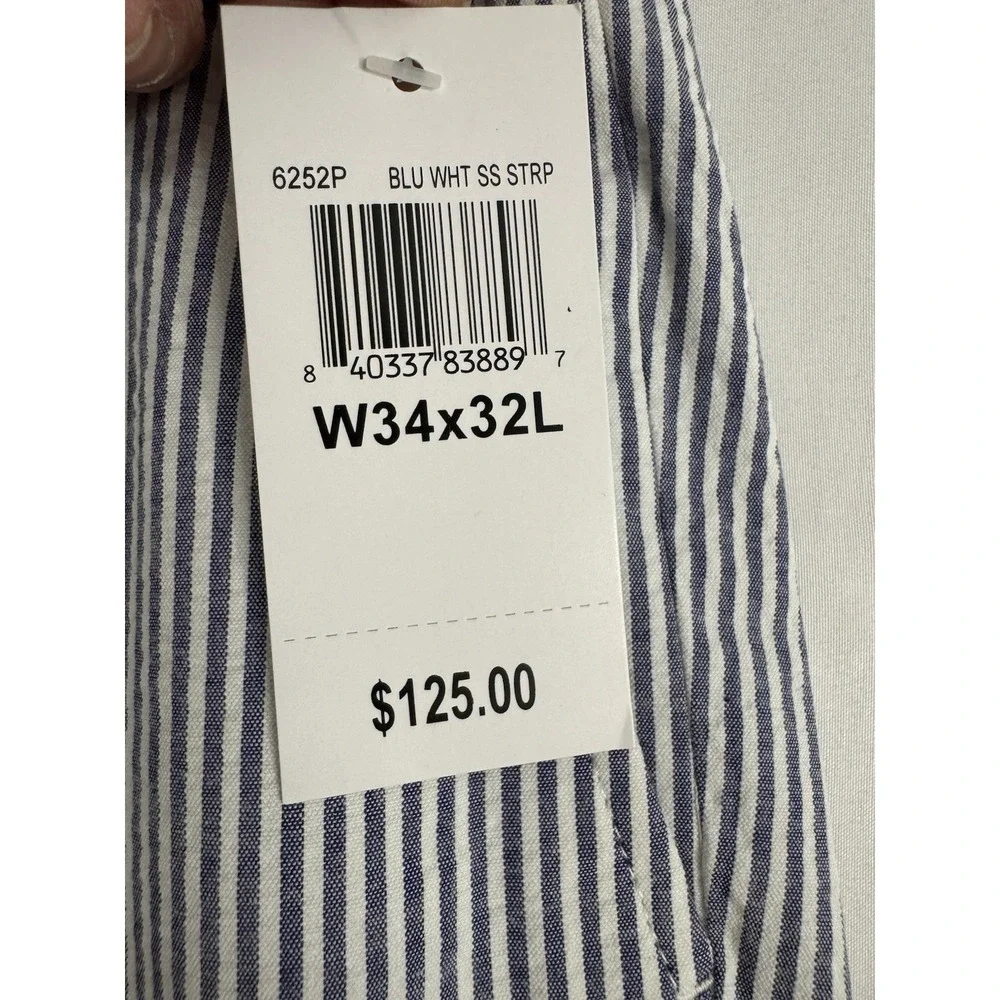 Paisley & Gray Blue White Seersucker‎ Stripe Dress Pants NWT Size 34x32 Slim Fit